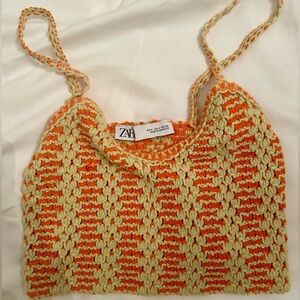 Zara Knit Orange & Yellow Cropped Tank
